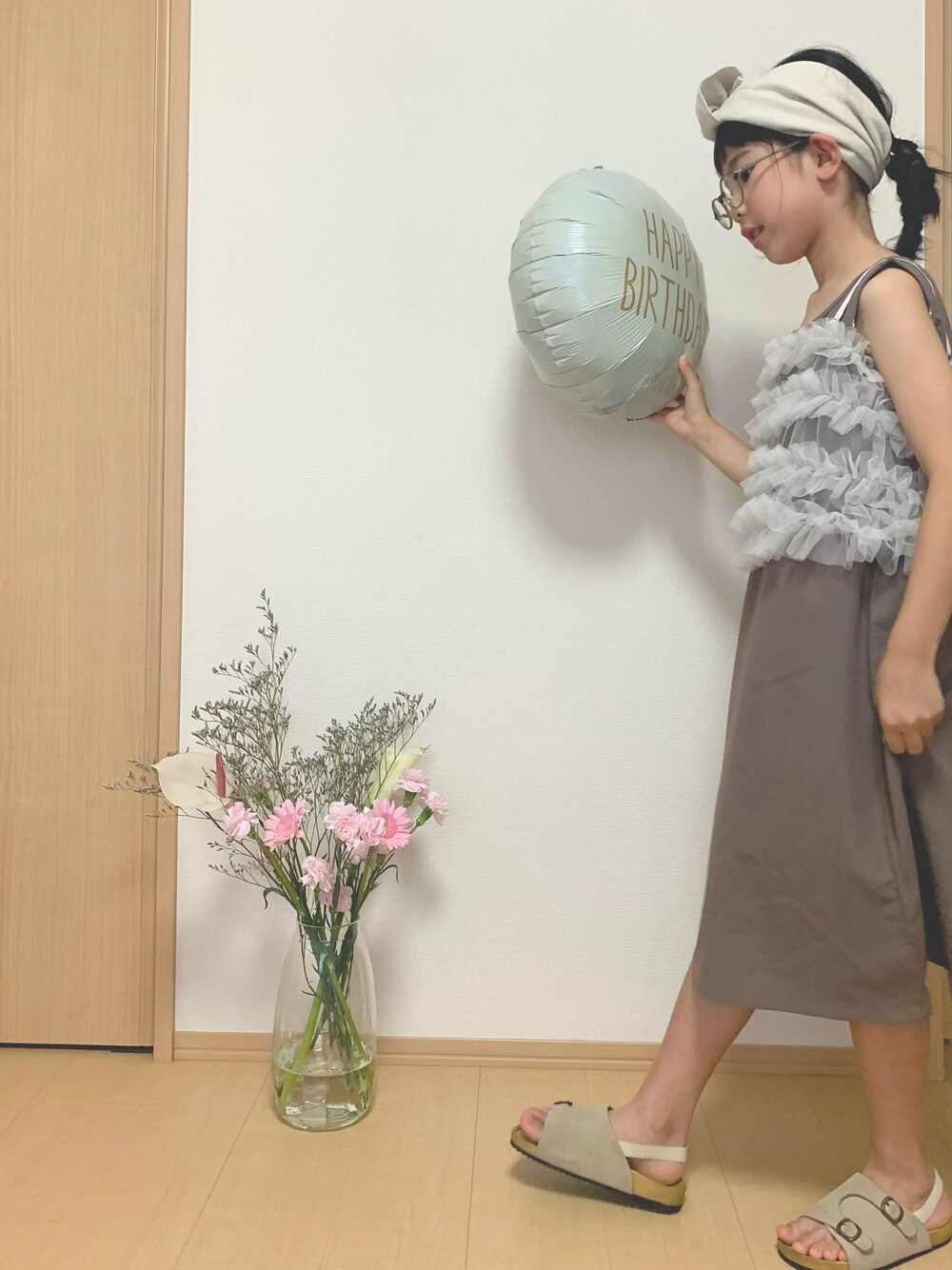 「西松屋のアイテム（ワンピース、ブラウン系）」を使った、momono13さん（キッズ・120cm）の夏コーディネートの1枚目の写真