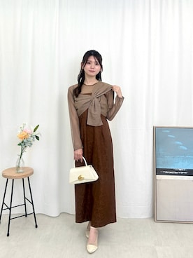 「Kana（カナ）のフラワー ジャガード ノットデザイン Iライン オケージョンドレス ワンピース ドレス 結婚式 お呼ばれ（ドレス、ブラウン系）」を使った、kana_staffさん（レディース・170cm）の夏コーディネート