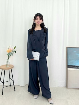 「Kana（カナ）のチュールフリル ジャケット ワイドパンツ 2点セット パーティー ドレス 結婚式 お呼ばれ オケージョン（パンツドレス、ブルー系）」を使った、kana_staffさん（レディース・170cm）の夏コーディネート