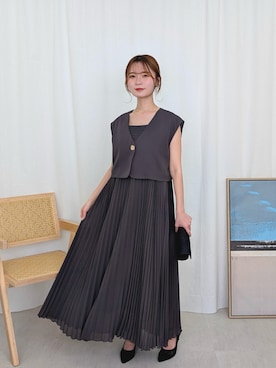 「Kana（カナ）のプリ―ツ Aライン ワンピース ジレ ジャケット 2点セット 結婚式 パーティー ドレス オケージョンドレス お呼ばれワンピース（ドレス、グレー系）」を使った、kana_staffさん（レディース・157cm）の春コーディネート