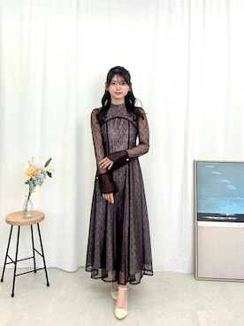 幾何学柄 レース バックオープン ワンピース パーティー ドレス 結婚式