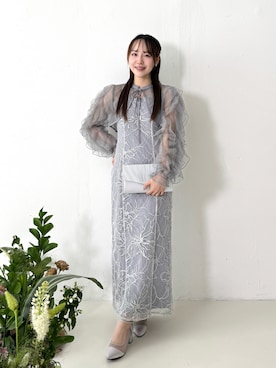 「Kana（カナ）の刺繍レースボリュームIラインドレスセットアップ（ドレス、グレー系）」を使った、kana_staffさん（レディース・170cm）の夏コーディネート