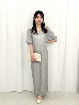 「Kana（カナ）の刺繍リーフレースIラインワンピースドレス パーティー ドレス 結婚式 お呼ばれ オケージョンドレス（ドレス、ベージュ系）」を使った、kana_staffさん（レディース・170cm）の夏コーディネート