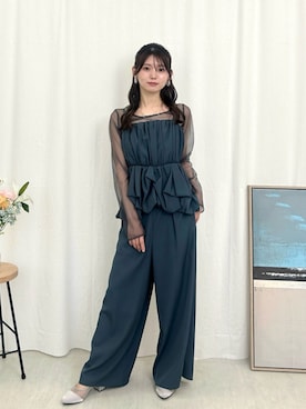 「Kana（カナ）のチュールトップス ペプラムキャミビスチェ パンツ 3点セット パーティー ドレス 結婚式 お呼ばれ オケージョン（パンツドレス、ブルー系）」を使った、kana_staffさん（レディース・170cm）の夏コーディネート