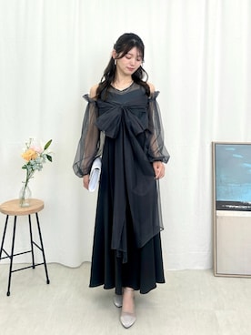 「Kana（カナ）のリボン チュール トップス Aライン ワンピース ドレス 2点セット パーティー 結婚式 お呼ばれ オケージョンドレス（ドレス、グレー系）」を使った、kana_staffさん（レディース・170cm）の夏コーディネート