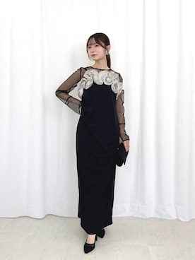 「Kana（カナ）の胸元フリルドレープIラインドレス2点セット パーティー ドレス 結婚式 お呼ばれ オケージョンドレス（ドレス、ブラック系）」を使った、kana_staffさん（レディース・170cm）の夏コーディネート