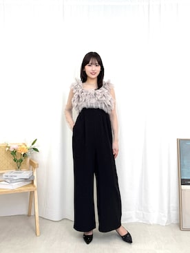 「Kana（カナ）のボリュームビスチェドットパンツドレス 結婚式 お呼ばれ オケージョン デイリー（パンツドレス、ベージュ系）」を使った、kana_staffさん（レディース・170cm）の夏コーディネート