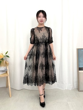 「Kana（カナ）の花柄スパンコールAラインワンピースドレス 結婚式 お呼ばれ オケージョン（ドレス、ブラック系）」を使った、kana_staffさん（レディース・170cm）の夏コーディネート