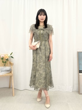 「Kana（カナ）の花柄刺繍レース フリル ボレロ 総レース マーメイドワンピース 2点セット パーティー ドレス 結婚式 お呼ばれ オケージョン（ドレス、ベージュ系）」を使った、kana_staffさん（レディース・170cm）の夏コーディネート