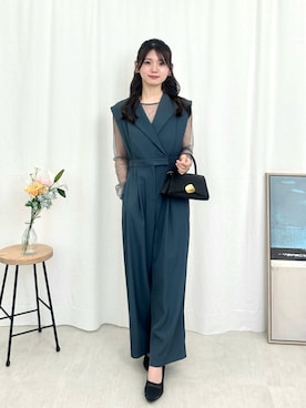 「Kana（カナ）のシアートップス スタンドアウトカラー オールインワン パンツドレス パーティー 結婚式 お呼ばれ オケージョン（パンツドレス、ブルー系）」を使った、kana_staffさん（レディース・170cm）の夏コーディネート