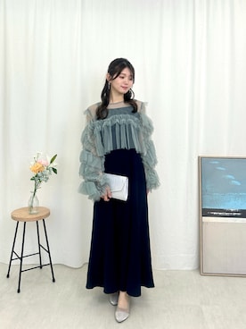 「Kana（カナ）のデコラティブチュールボレロ フィットアンドフレアワンピース 2点セット パーティー ドレス 結婚式 お呼ばれ オケージョン（ドレス、ブルー系）」を使った、kana_staffさん（レディース・170cm）の夏コーディネート