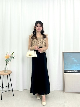 「Kana（カナ）のチュール ボリューム フリル ベスト シアー トップス ワンピース 3点セット パーティー ドレス 結婚式 お呼ばれ オケージョンドレス（ドレス、ブラック系）」を使った、kana_staffさん（レディース・157cm）の春コーディネート