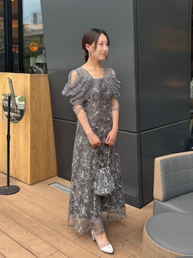 「Kana（カナ）のラメ×シアー グリッター チャンキーヒール パンプス 結婚式 お呼ばれ オケージョン（パンプス、ベージュ系）」を使った、kana_staffさん（レディース・170cm）の夏コーディネート