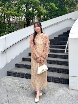 「Kana（カナ）のラメ×シアー グリッター チャンキーヒール パンプス 結婚式 お呼ばれ オケージョン（パンプス、ベージュ系）」を使った、kana_staffさん（レディース・170cm）の夏コーディネート