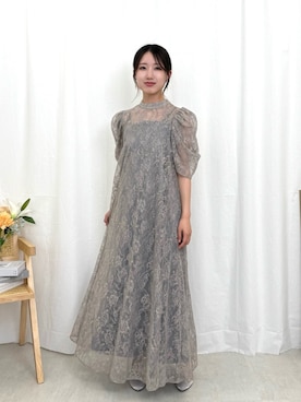 「Kana（カナ）の刺繍レースAラインワンピースドレス パーティー 結婚式 お呼ばれ オケージョンドレス（ドレス、グレー系）」を使った、kana_staffさん（レディース・170cm）の夏コーディネート