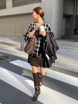 「チェックシャツ」｜「アイテム（その他アウター）」を使った、sakuraさん（レディース・165cm）の秋コーディネート