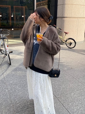 「アイテム（ムートンコート）」を使った、sakuraさん（レディース・166cm）の冬コーディネート