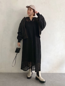 「大人ガーリー」｜「アイテム（MA-1）」を使った、sakuraさん（レディース・165cm）の秋コーディネート