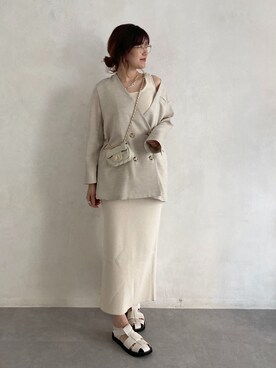 「春ニット」｜「アイテム（ノーカラージャケット）」を使った、sakuraさん（レディース・165cm）の春コーディネート