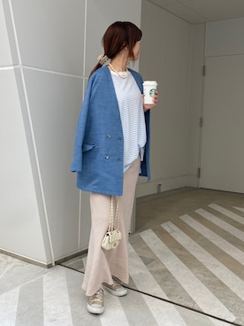 「はじめましてコーデ」｜「アイテム（ノーカラージャケット）」を使った、sakuraさん（レディース・165cm）の春コーディネート