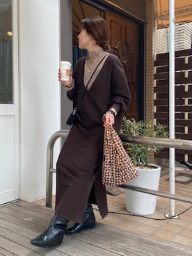 「ゆるニット」｜「アイテム（ワンピース/ドレス）」を使った、sakuraさん（レディース・165cm）の冬コーディネート