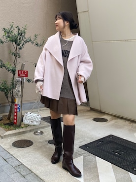 「アイテム（その他アウター、ピンク系）」を使った、sakuraさん（レディース・166cm）の冬コーディネート