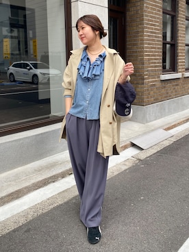 「DouDou（ドゥドゥ）のサークルリブコート（その他アウター、ベージュ系）」を使った、sakuraさん（レディース・166cm）の春コーディネート