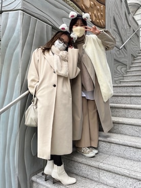 「ユニバ」｜「アイテム（ステンカラーコート）」を使った、sakuraさん（レディース・165cm）の冬コーディネート