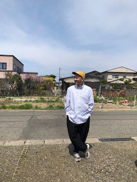 「アイテム（帽子、イエロー系）」を使った、noraさん（メンズ・175cm）の春コーディネート