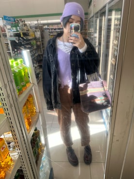 「アイテム（ニットキャップ/ビーニー、パープル系）」を使った、IZMさん（レディース・165cm）の秋コーディネート