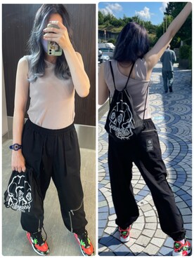 「アイテム（タンクトップ、グレー系）」を使った、IZMさん（レディース・165cm）の夏コーディネート