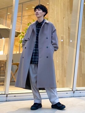 「JUNRED（ジュンレッド）のアイテム（トレンチコート）」を使った、todaさん（メンズ・165cm）の秋コーディネート