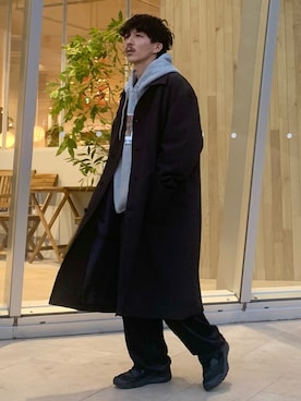 「JUNRED（ジュンレッド）のアイテム（ステンカラーコート）」を使った、todaさん（メンズ・165cm）の冬コーディネート