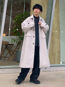 「JUNRED（ジュンレッド）のアイテム（ステンカラーコート）」を使った、todaさん（メンズ・165cm）の冬コーディネート