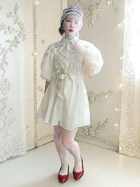 「usedのアイテム（バレエシューズ、レッド系）」を使った、琳さん（レディース・155cm）の春コーディネート