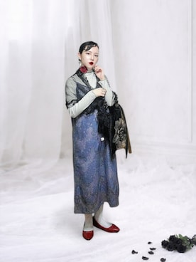 「usedのアイテム（バレエシューズ、レッド系）」を使った、琳さん（レディース・155cm）の春コーディネート