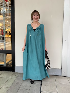 「Jena espace merveilleux(ジェナ エスパスメルヴェイユ)の【着てないぐらい軽い!?】2WAYリボンシアーワンピース(ワンピース、グリーン系)」を使った、鈴さん(レディース・158cm)の夏コーディネート