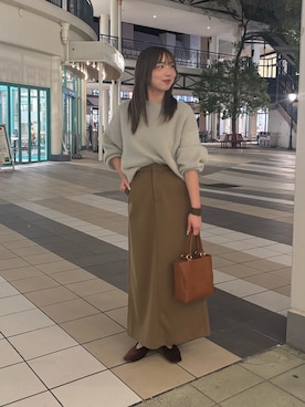 「Jena espace merveilleux(ジェナ エスパスメルヴェイユ)のウールライクナロースカート 秋服(スカート、ブラウン系)」を使った、鈴さん(レディース・158cm)の秋コーディネート