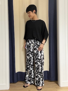 「Dessin（デッサン）のシュリンクジャージ カットソー（Tシャツ/カットソー、ブラック系）」を使った、minamikaze373さん（レディース）の夏コーディネート