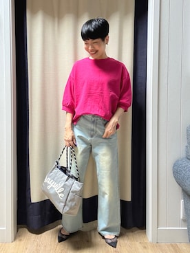 「Dessin（デッサン）のバックヘンリーカットソー5分袖（Tシャツ/カットソー、ピンク系）」を使った、minamikaze373さん（レディース）の夏コーディネート