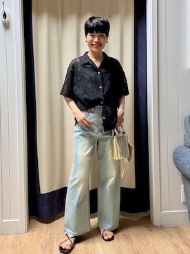 「Dessin（デッサン）の【接触冷感】ワイドデニムパンツ（その他パンツ、ブルー系）」を使った、minamikaze373さん（レディース）の夏コーディネート