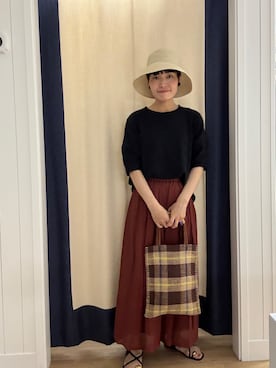「Dessin（デッサン）の【マシンウォッシャブル】5分袖レースカットソー（Tシャツ/カットソー、ブラック系）」を使った、minamikaze373さん（レディース）の夏コーディネート