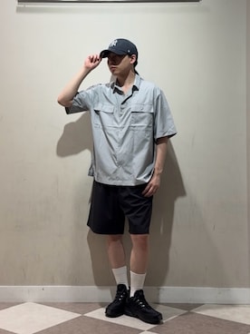 「ITEMS URBANRESEARCH（アイテムズ アーバンリサーチ）の『接触冷感/速乾/イージーケア』高機能ストライプRDB半袖シャツ（シャツ/ブラウス、ブラック系）」を使った、Kaiさん（メンズ・169cm）の夏コーディネート