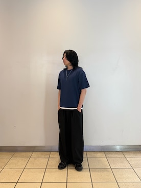 「ITEMS URBANRESEARCH（アイテムズ アーバンリサーチ）の接触冷感 フェイクレイヤードドビーTシャツ（Tシャツ/カットソー、ブルー系）」を使った、Kaiさん（メンズ・169cm）の夏コーディネート