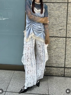 「pelliculeのアイテム（その他トップス、ブルー系）」を使った、maiさん（レディース・154cm）の夏コーディネート