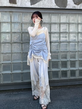「ZARA（ザラ）のアイテム（パンツ、ホワイト系）」を使った、maiさん（レディース・154cm）の夏コーディネート