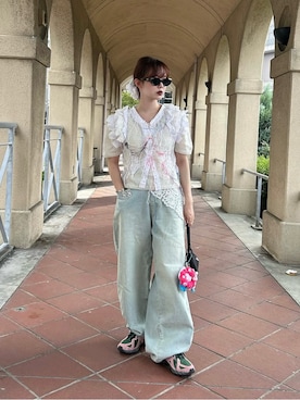 「アイテム（シューズ、ピンク系）」を使った、maiさん（レディース・154cm）の夏コーディネート