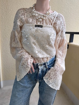 「Maison Margiela（メゾンマルジェラ）の5-pocket Trousers（デニムパンツ、ブルー系）」を使った、maiさん（レディース・154cm）の夏コーディネート