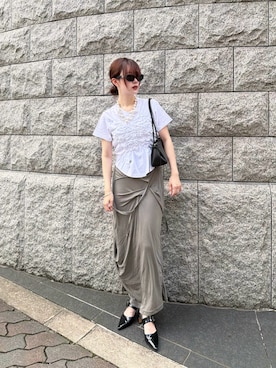 「CHARLES & KEITH（チャールズ & キース）のツートーン バックルポインテッドスリングバックパンプス（パンプス、ブラック系）」を使った、maiさん（レディース・154cm）の夏コーディネート