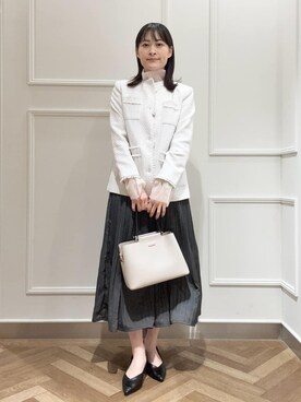 「SHOO・LA・RUE（シューラルー）の【S-3L/セレモニーからデイリーまで】フリンジツイードジャケット（ノーカラージャケット、ベージュ系）」を使った、バタコさんの冬コーディネート